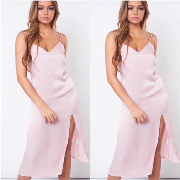 Satin Dreams Midi Side Slit Dress - Picture 2 of 6